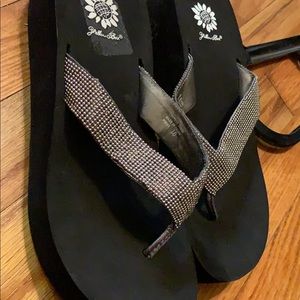 Yellow box embellished flip flops